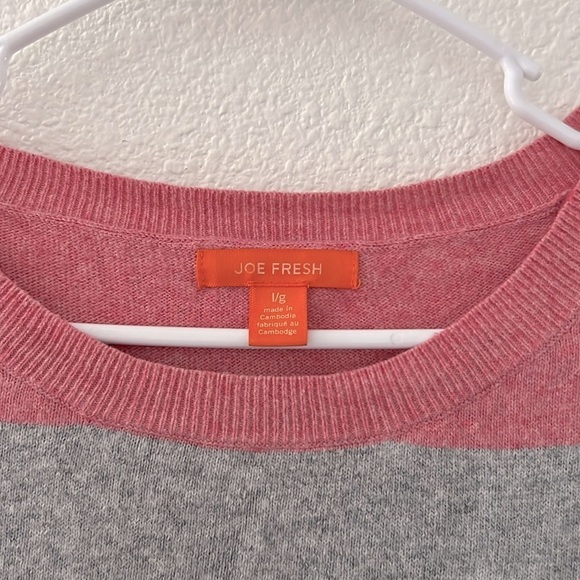 JOE FRESH • Striped Pink & Grey Crewneck Sweater - Picture 7 of 7